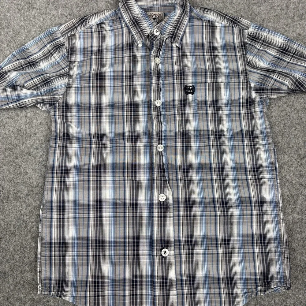 Cinch Western Shirt Boys Small 6-8 Blue Button Up Cowboy Rodeo Kids Long Sleeve
